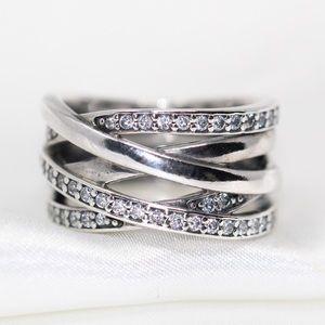 PANDORA Sterling Silver Sparkling & Polished Lines Ring - size 4